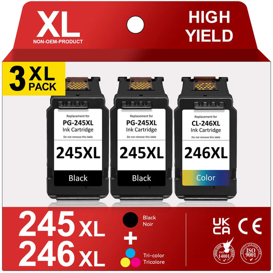 245XL Ink Cartridges for Canon ink 245 246 and TR4500 TR4520 TS3322 Printer (3-Pack, Black, Tri-Color)