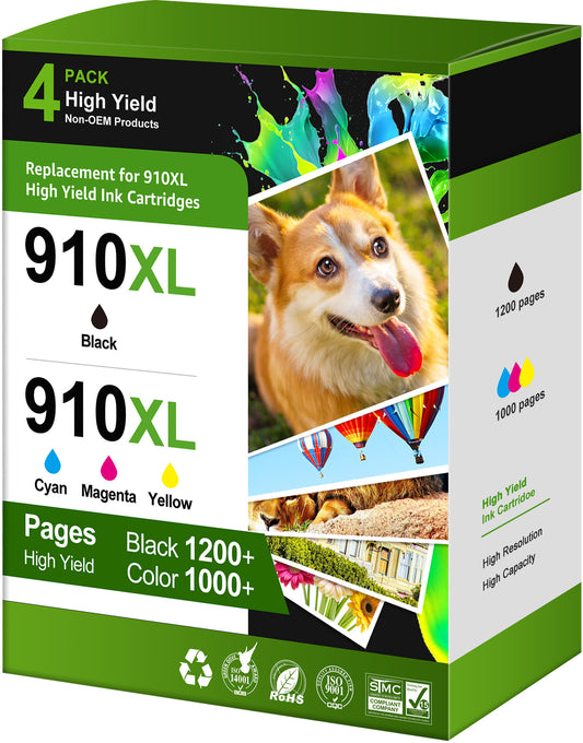 910XL Ink Cartridge (4 Pack) Compatible for HP 910 Ink for HP OfficeJet Pro 8020 8025 8015