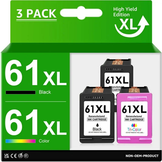 3-Pack 61 Ink 61XL Ink Cartridges Replacement for HP 61XL