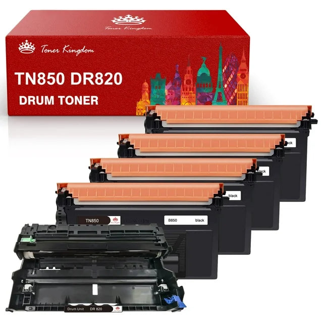[4x Toner + 1x Drum]Compatible Toner&Drum Cartridge Replacement TN-850 DR-820