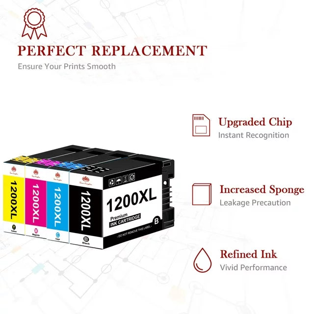 1200XL Ink Cartridges Replacement for Canon Printer (BCMY)