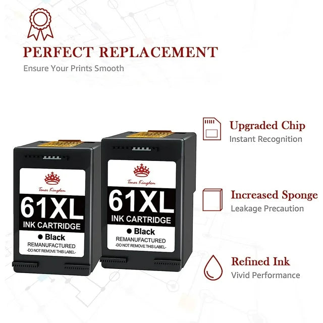 61 XL 61 Ink Cartridge Toner Kingdom 61XL Black  officejet 4630 4635 Deskjet 1000 1010 1510 Printer (2 Black)