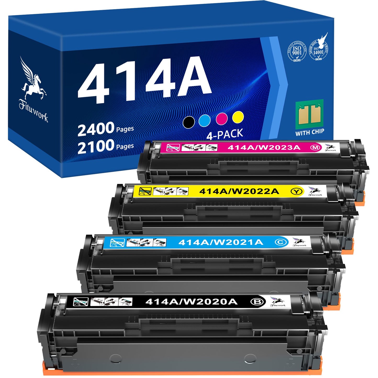 414A Toner Cartridges 4 Pack (with Chip) 414X Replacement for HP Printer Toner