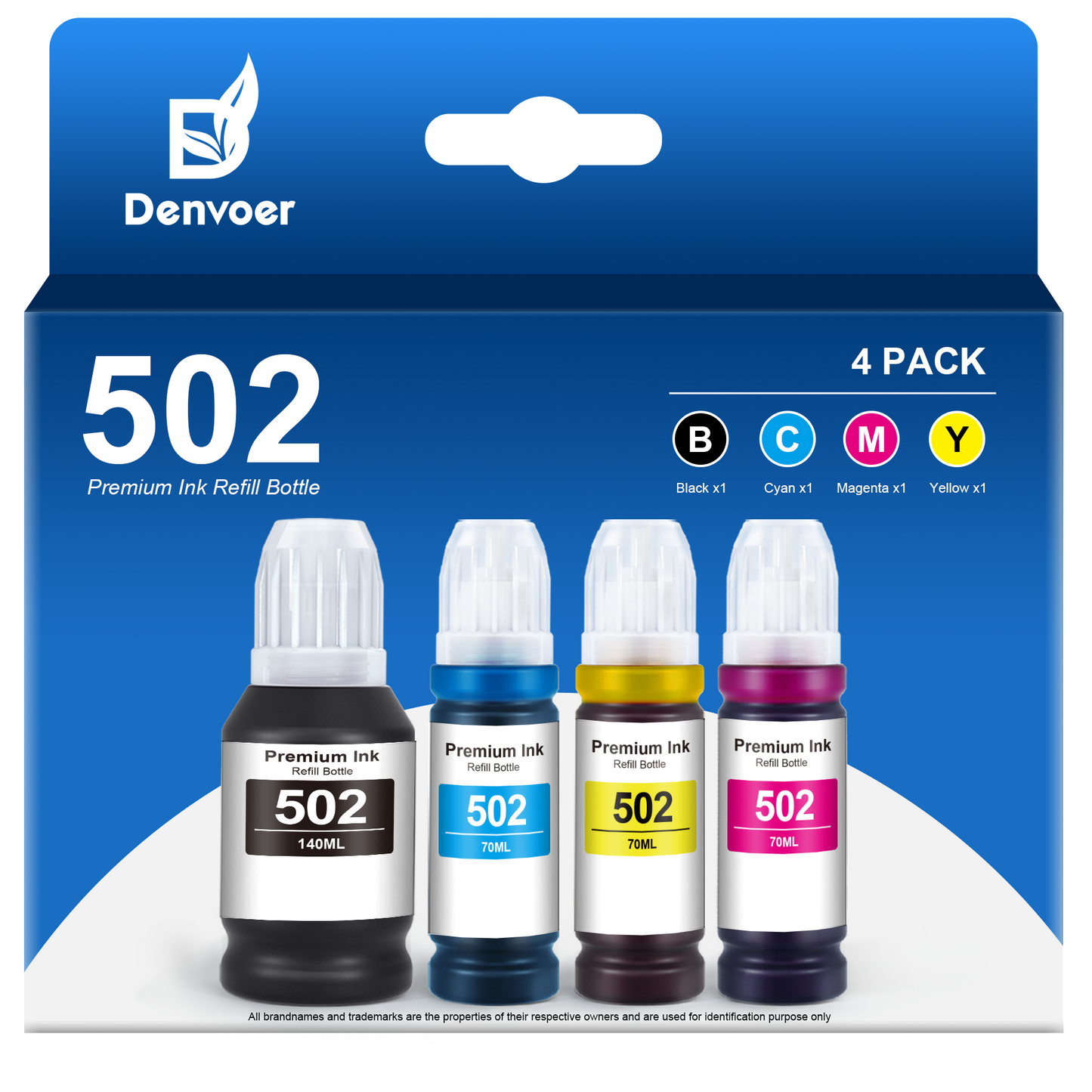 502 Ink Bottle High Capacity Replacement for  4760 ET-3750 Printer (Black, Cyan, Magenta, Yellow, 4 Pack)