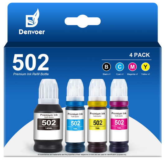 502 Ink Bottle High Capacity Replacement for  4760 ET-3750 Printer (Black, Cyan, Magenta, Yellow, 4 Pack)