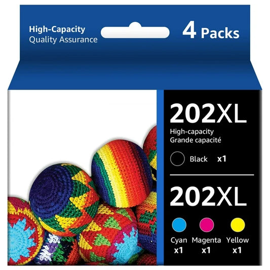 4-Pack 202XL Ink Cartridges 202 Ink Replacement for Epson 202 XL Epson 202XL T202XL High Yield for Epson Expression Home XP-5100 Workforce WF-2860 Printer (Black Cyan Magenta Yellow)