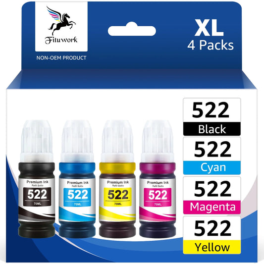522 Ink Bottle Compatible for Epson 522 Ink Bottles Work for Epson Ecotank ET-2803 ET-4800 ET-2800 Printers(4 Pack)