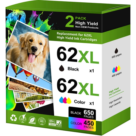 62XL 62 ink For HP 62 62XL Ink Cartridges Combo Pack Black and Color (2 Pack)