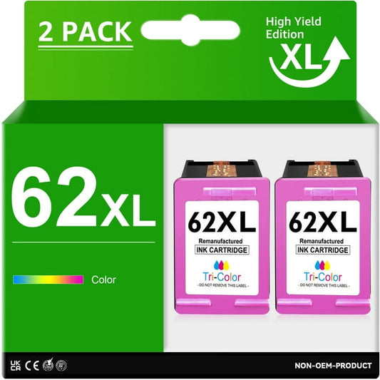 62XL Ink Cartridge compatible for HP 62XL Ink Cartridge, 2 Tri-color