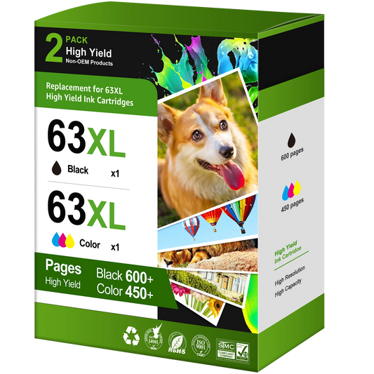 63XL Ink Cartridge Combo Pack with Black and Color Cartridges for HP Printers (2-Pack, Black, Tri-color)