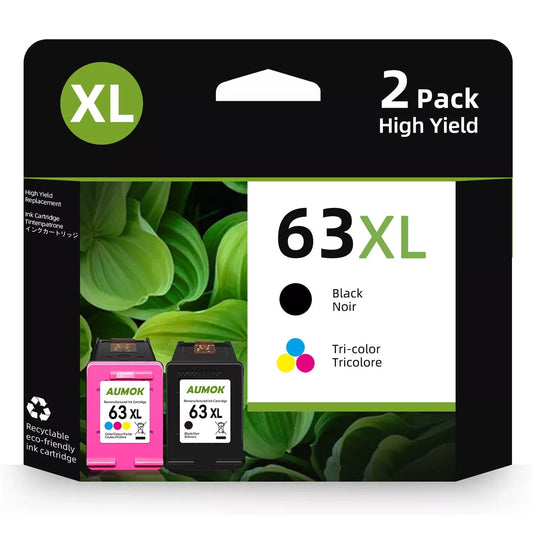63XL Ink Cartridge Compatible for HP 63 Ink Cartridge Works with for Officejet 3830 4650 5200 5255 Envy 4520 4512 Deskjet 1112 3630