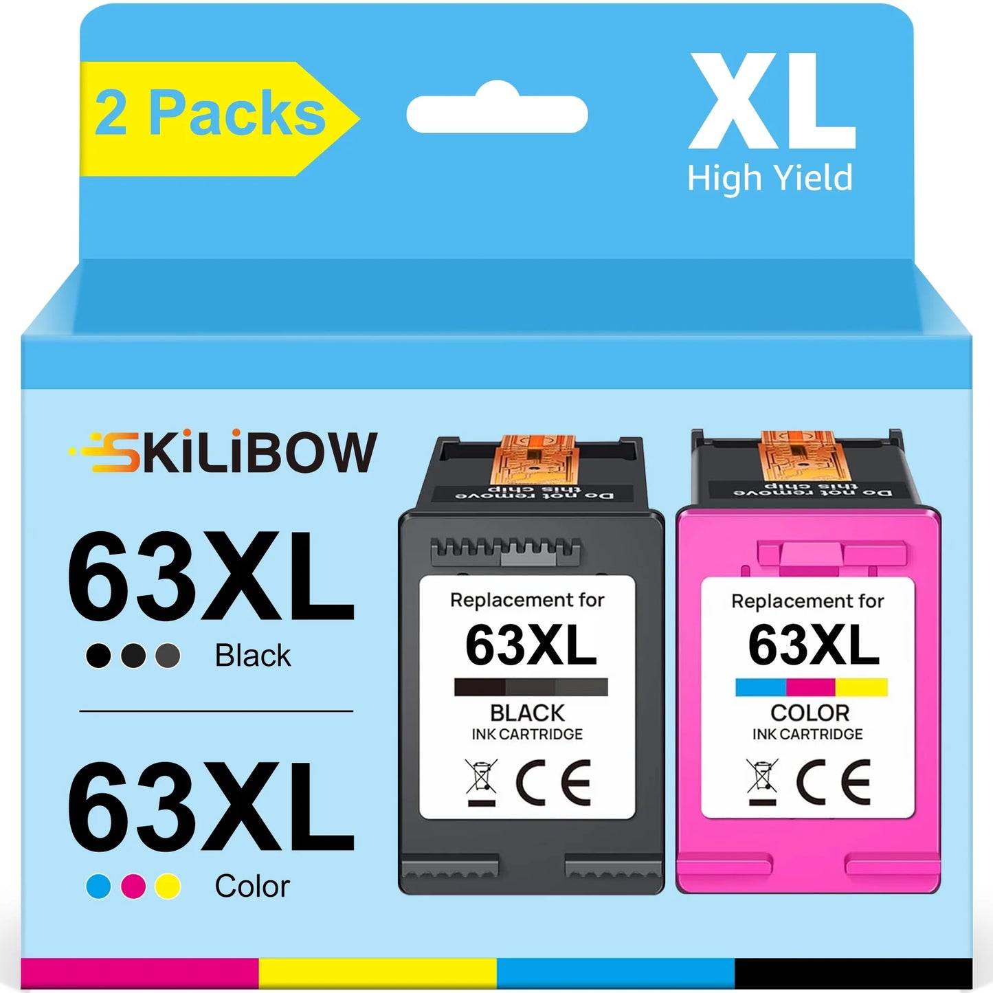 63XL Ink Cartridges for HP 63 Ink Cartridges Black and Tri-Color for HP(2 Pack, Black, Tri-Color)