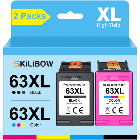 63XL Ink Cartridges for HP 63 Ink Cartridges Black and Tri-Color for HP(2 Pack, Black, Tri-Color)