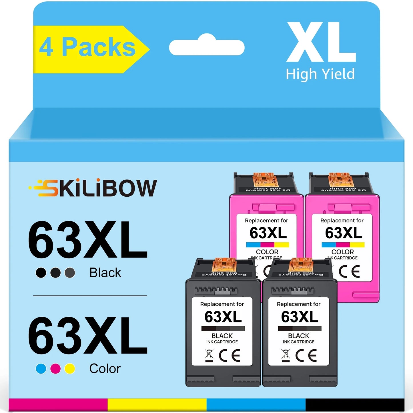 63XL Ink Cartridge for HP 63 Ink Cartridges Black (Black, Tri-Color)