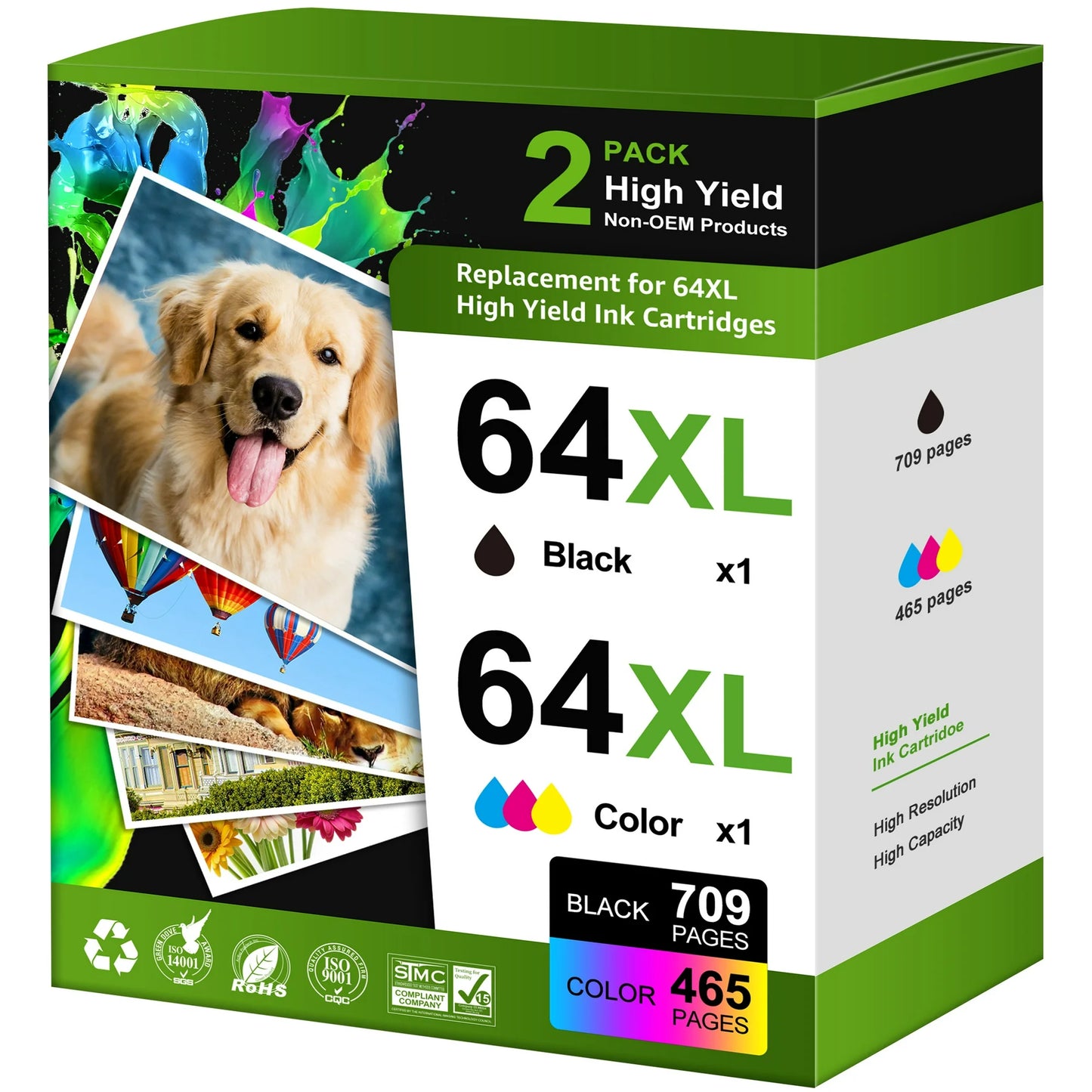 Replacement HP 64xl Ink Cartridge Combo Pack Ink 64 for HP Printer (1 Black/ 1 Tri-Color)