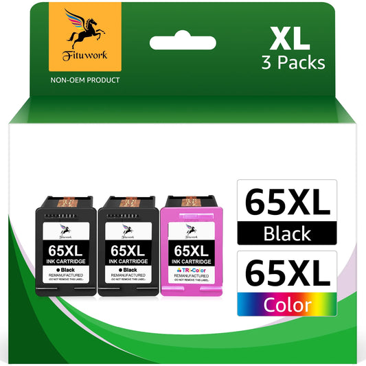 65XL 65 Ink Black and Color Combo Replacement for HP(3 Pack)