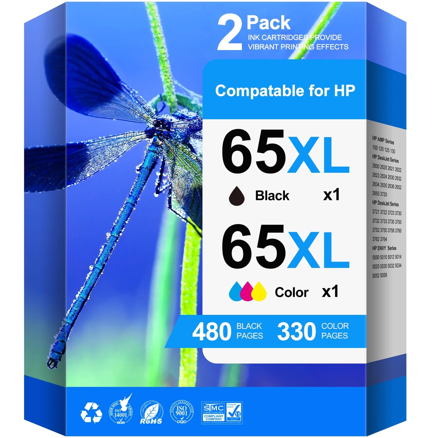 65XL 65 Ink Cartridges Replacement for HP Printer Ink 65  Black and Color to Use with Deskjet 2622 2624 2652 2655 3720 3721 3722 3723 3732 3758 Envy 5052 5058 (2 Pack)