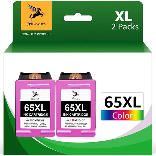 65XL Color Ink Cartridge Replacement for HP (2 Tri-Color)
