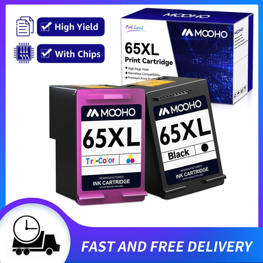 65XL Ink Cartridge for HP (1 Black, 1 Tri-Color, 2-Pack)