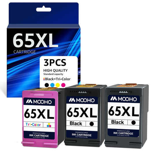 65XL Ink Cartridge for HP(2 Black, 1 Tri-Color, 3-Pack)