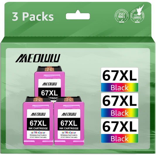 67XL 67 Ink Cartridge Color Compatible with HP(3 Tri-Color Pack)