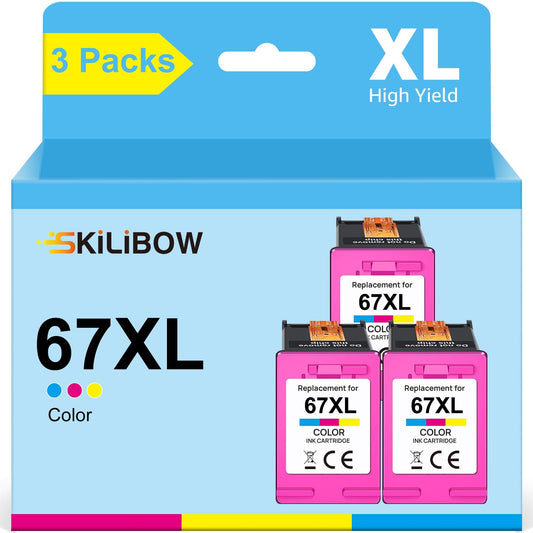 67XL 67 Ink Cartridges Color Replacement for HP(Tri-Color ,3 Pack)