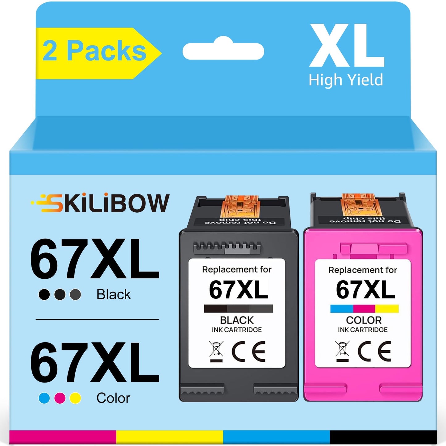 67XL Ink Cartridges Compatible with HP (1x Black, 1x Tri-Color)