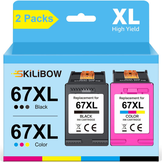 67XL Ink Cartridges Compatible with HP (1x Black, 1x Tri-Color)