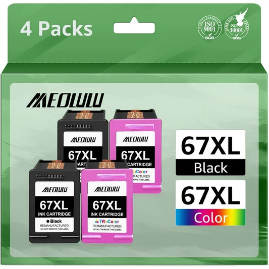67XL Ink Cartridges Replacement for HP(2 Black & 2 Tri-Color)