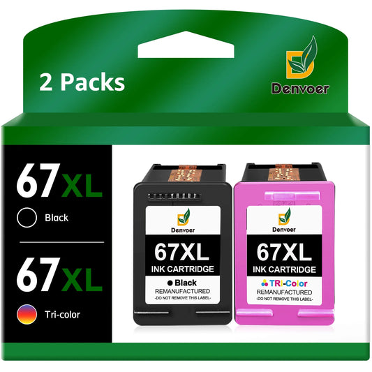 67XL Ink Cartridges Replacement for HP(1 Black & 1 Tri-Color)