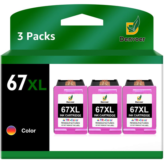 67XL Ink Cartridges Tri-Color Compatible with HP(3 Pack)