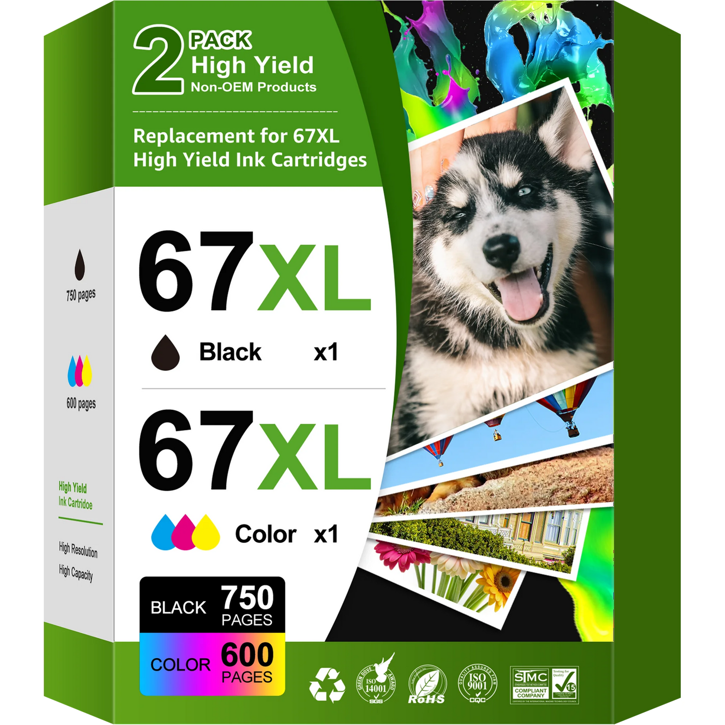 67xl Ink Cartridges Fit for HP 67 Ink Cartridges 2755 2755e 4100 4100e 4155 4155e Envy 6055 6055e 6455 6400 6000 6458(2-Pack, Black, Tri-Color)