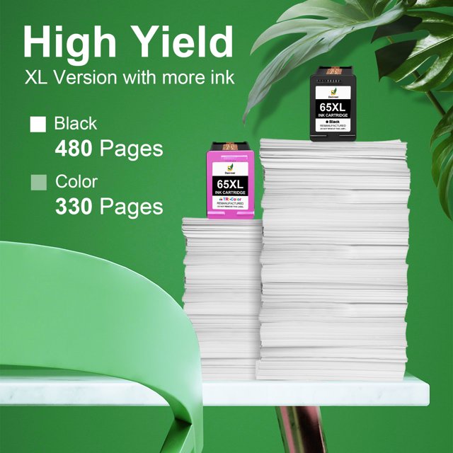 5xl Ink Cartridge for HP 65 Black Ink Cartridge for HP DeskJet 2622 2624 HP ENVY 5010 5012 5020 5030 Printer （1 Black）