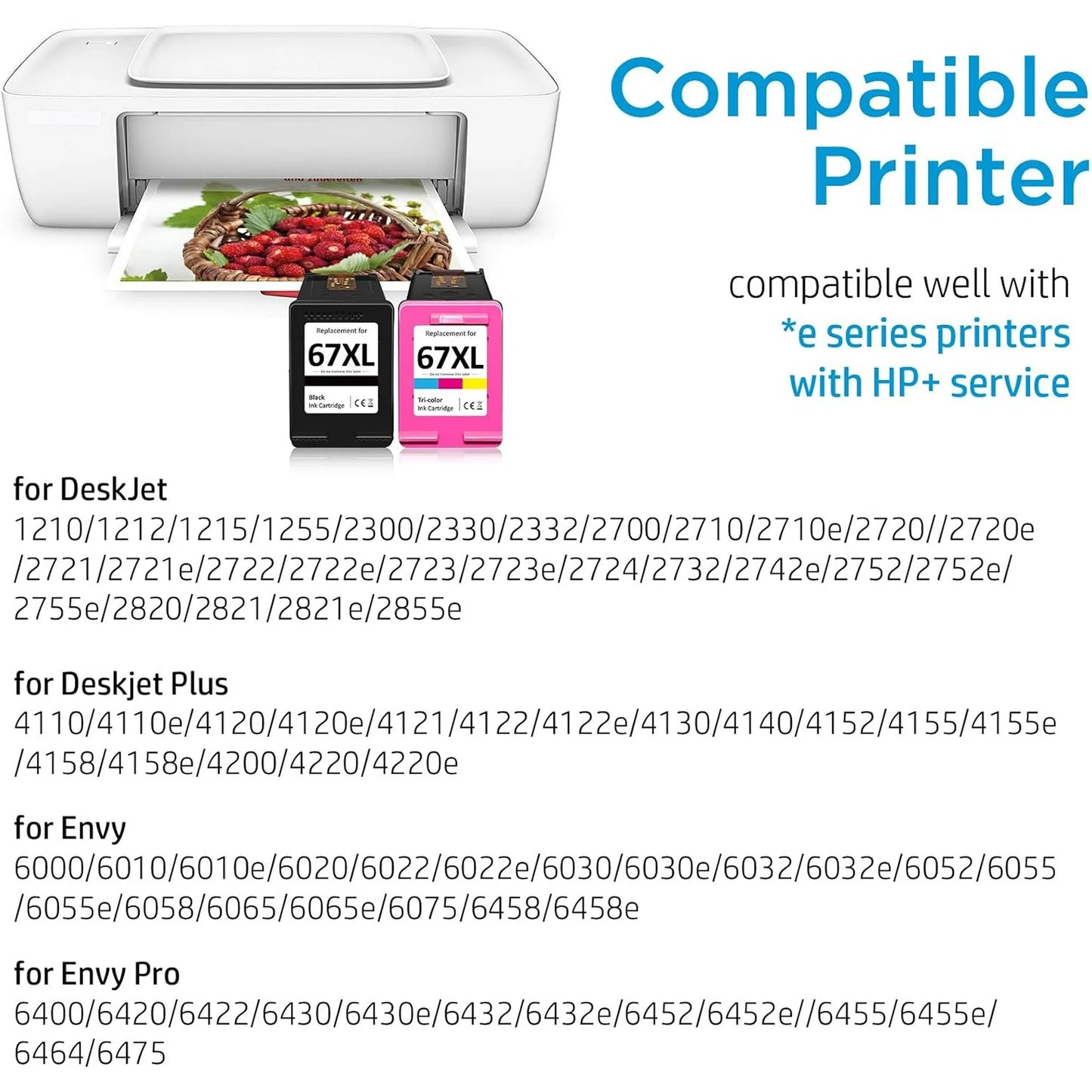 67xl Ink Cartridges Fit for HP 67 Ink Cartridges 2755 2755e 4100 4100e 4155 4155e Envy 6055 6055e 6455 6400 6000 6458(2-Pack, Black, Tri-Color)