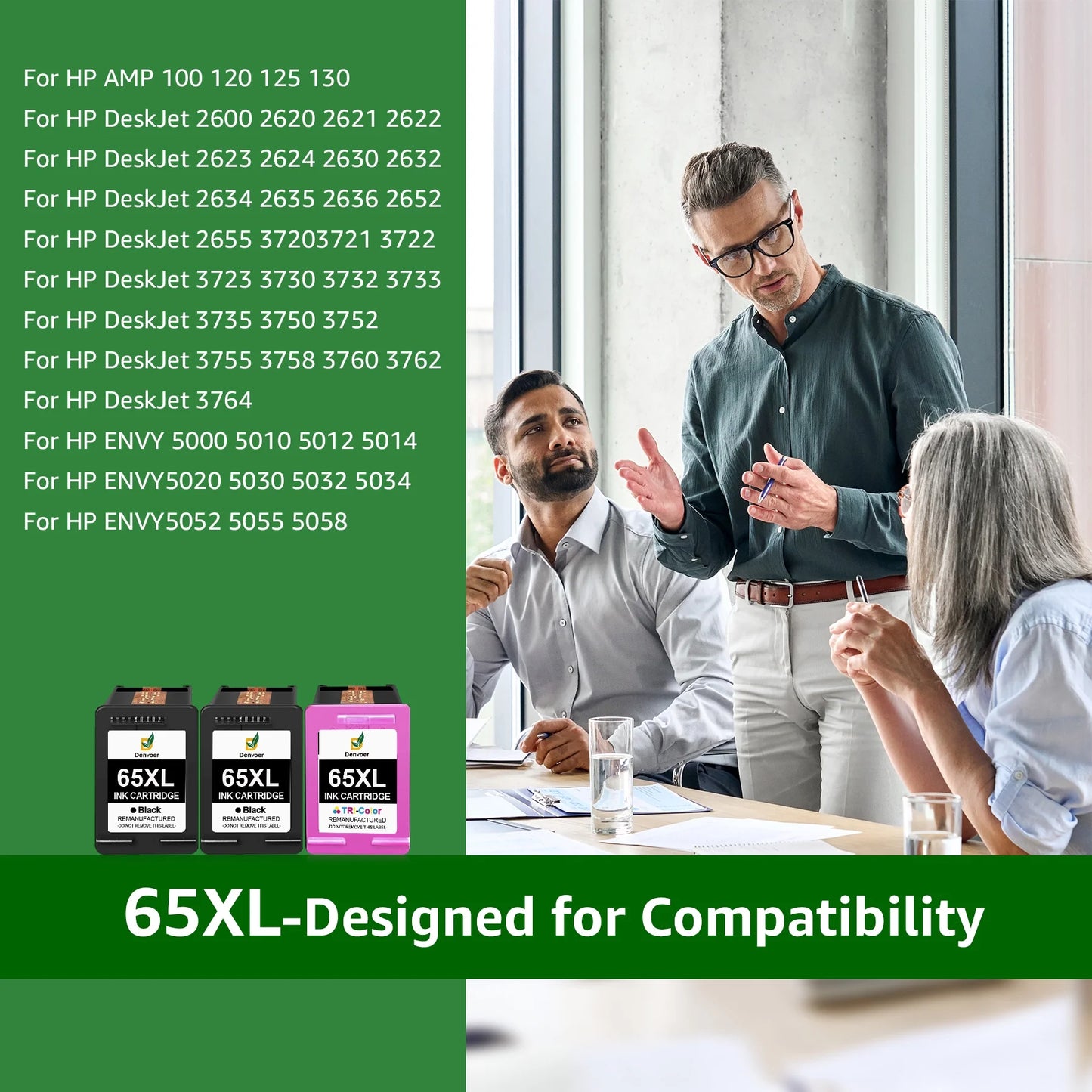 65xl Ink Cartridge for HP 65 Ink Cartridge HP 65  2652 2624 for HP Envy 5055 5000 5070 5052 5014(2 Black,1 Color)