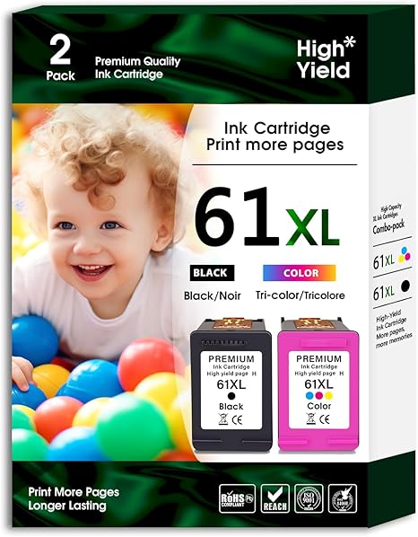 High Yield 61XL Ink Cartridges Replacement for  2540 3050 3050A Officejet 2620 Printer (Black and Color, 2-Pack)