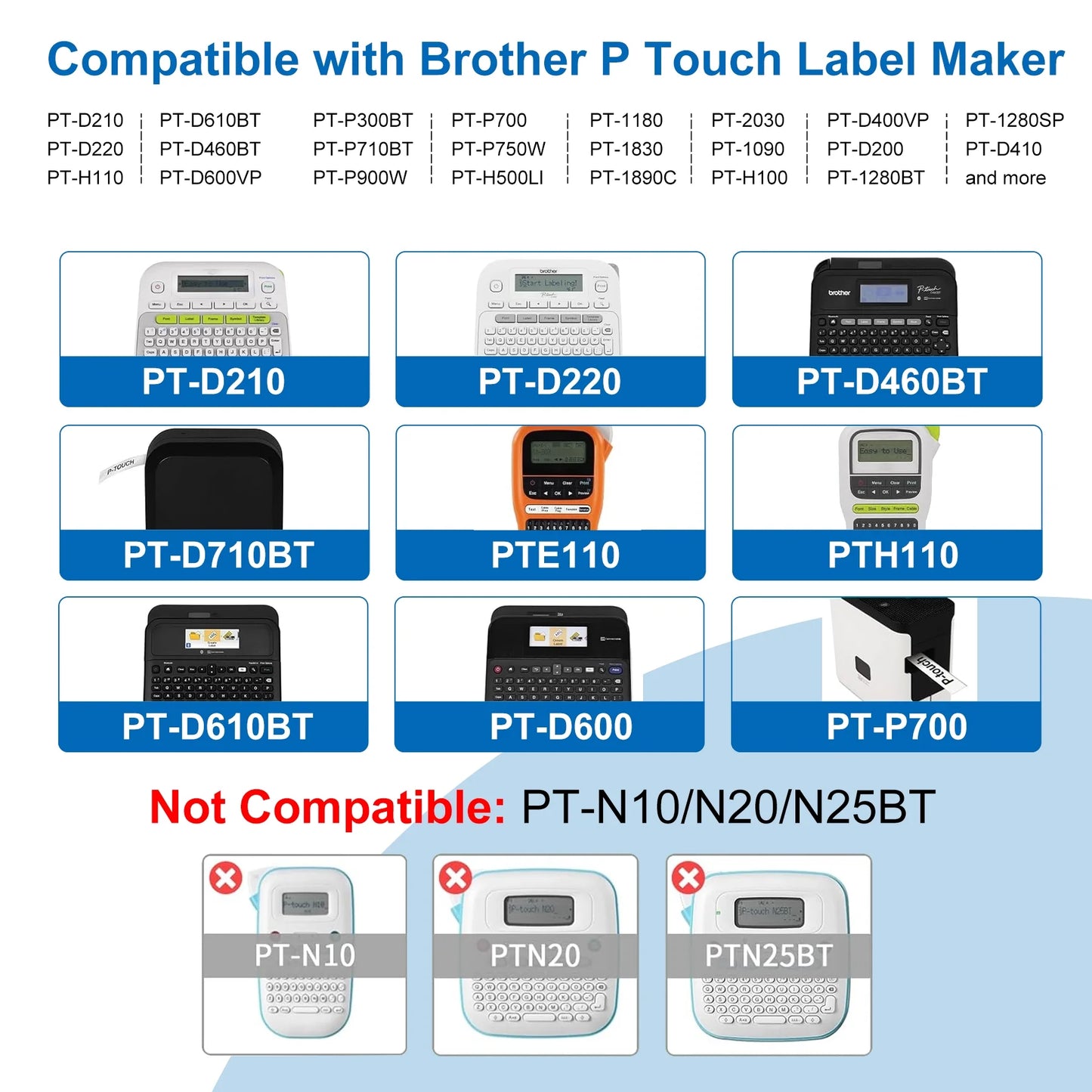 7-Pack 231 Label Maker Tape for Brother P Touch TZe231 Tape Label Tape 12mm 0.47 Inch Laminated White Label Maker Tape TZe-231 for P Touch PT-D210 PTH110 PT-D220 PTD600, 26.2 Feet