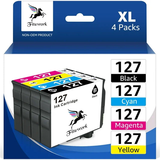 127XL T127XL Ink Cartridges Replacement for  WF-7010 WF-7510 7520 545 645 (Black, Cyan, Magenta, Yellow, 4-Pack)