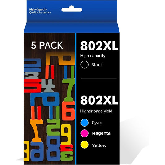 802XL Ink Cartridge for Epson ink 802 XL 802XL to use with Workforce Pro WF-4730 WF-4720 WF-4734 Printer (2 Black 1 Cyan 1 Magenta 1 Yellow, 5-Pack)