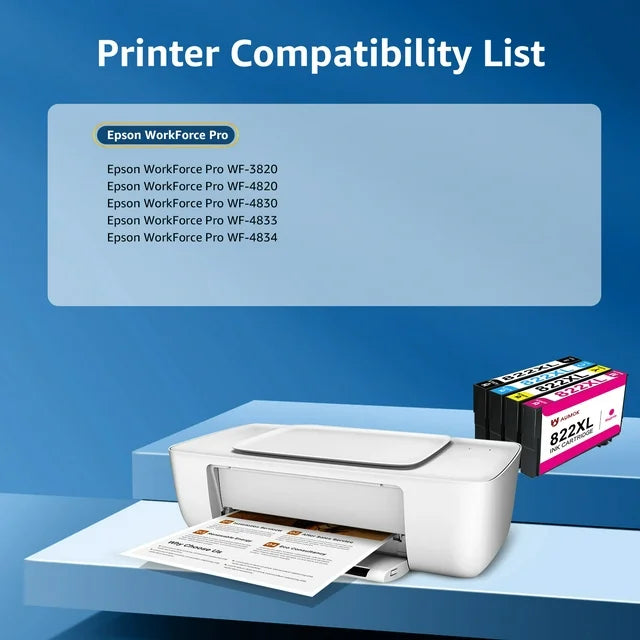 822 Ink Cartridge for Epson 822 XL 822X  WF-4830 WF-4820 WF-4833 WF-4834 Printer (Black Cyan Magenta Yellow, 5-Pack)