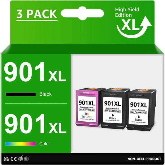 901 Ink 901XL Black and Color Combo Pack (2 Black, 1 Tri-Color, 3 Pack)