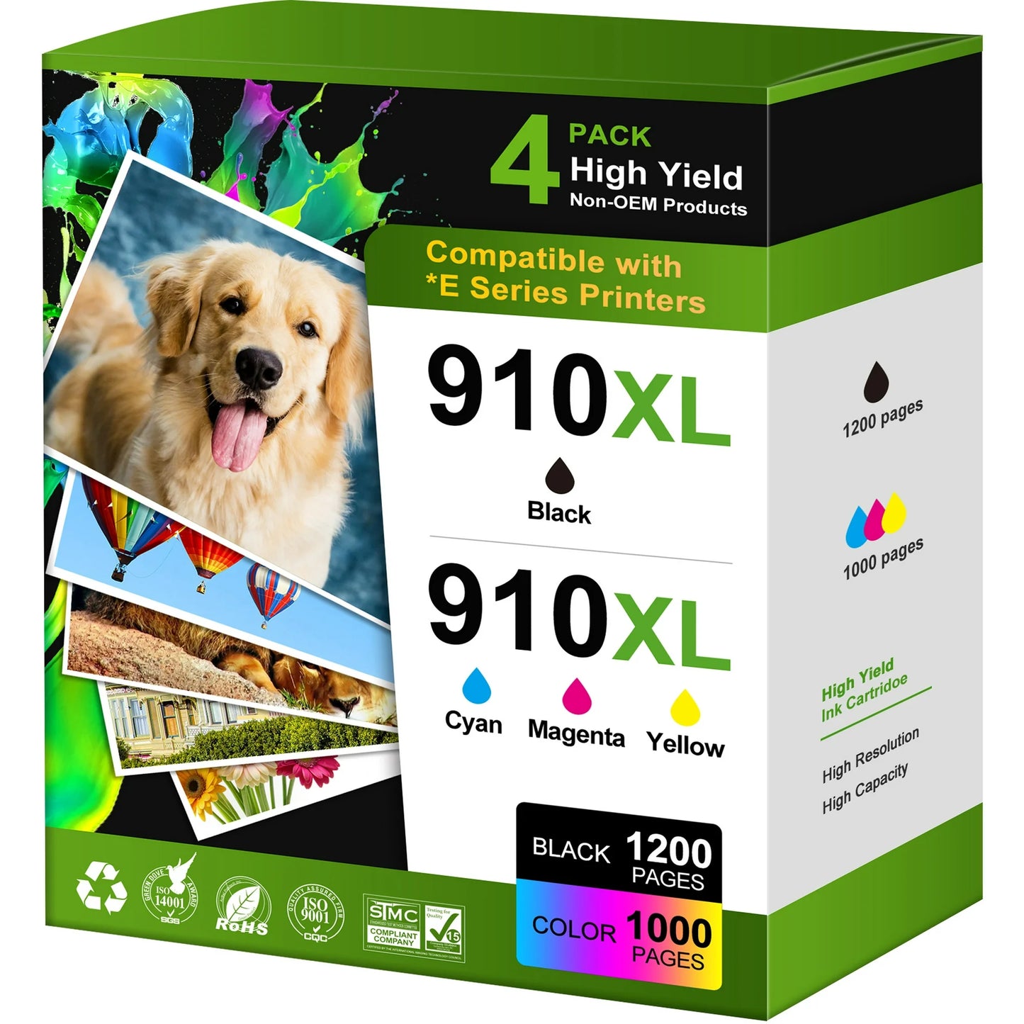 910 Ink 910XL 910 Ink Cartridges Combo Pack for HP Ink 910 XL Compatible with OfficeJet Pro 8020 8025 8028 8035 8030 8010 8015 8018 8022 Printer (1 Black, 1 Cyan, 1 Magenta, 1 Yellow, 4 Pack)