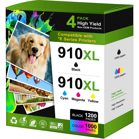 910 Ink 910XL 910 Ink Cartridges Combo Pack for HP Ink 910 XL Compatible with OfficeJet Pro 8020 8025 8028 8035 8030 8010 8015 8018 8022 Printer (1 Black, 1 Cyan, 1 Magenta, 1 Yellow, 4 Pack)