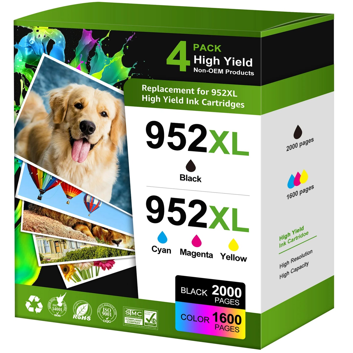 952XL Ink Cartridges Combo Pack for HP 952 XL  Printer (1 Black, 1 Cyan, 1 Magenta, 1 Yellow, 4 Packs)