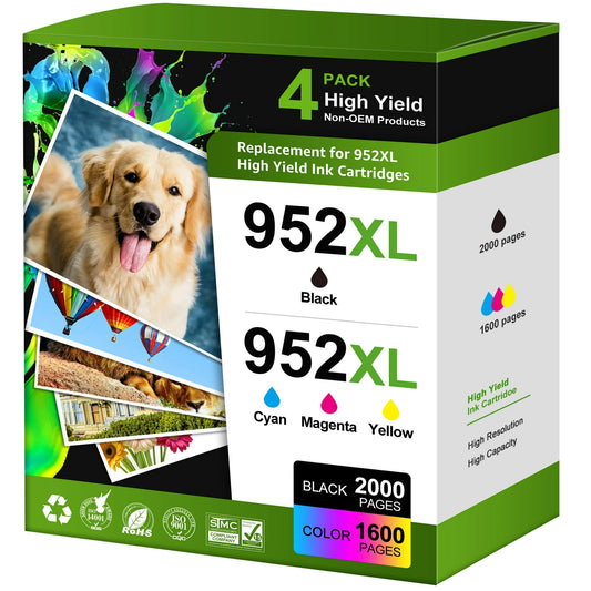 952XL Ink Cartridges Combo Pack for HP 952 XL  Printer (1 Black, 1 Cyan, 1 Magenta, 1 Yellow, 4 Packs)