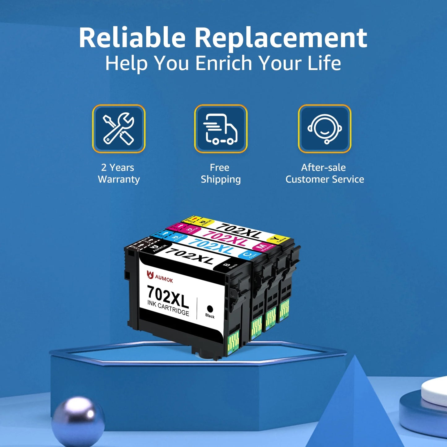 702XL Ink Compatible with Epson 702 Ink Cartridges for Workforce Pro WF-3720 WF-3730 WF-3733 Printer