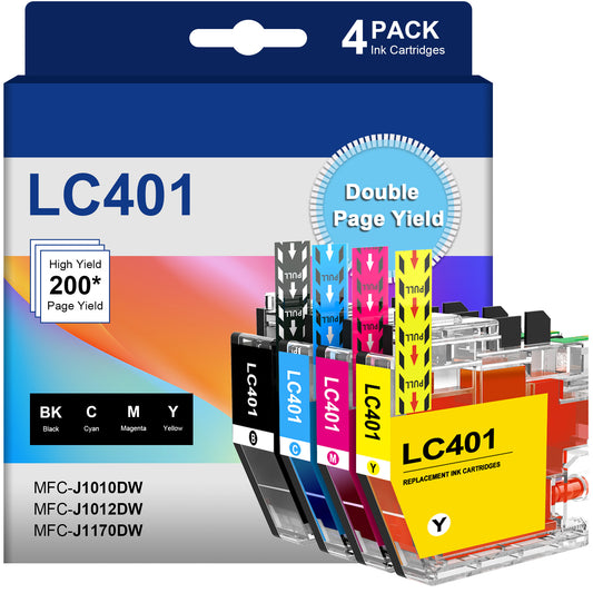 LC 401 LC401 Ink Cartridge LC401 Compatible Ink Cartridge Replacement for Brother LC401 LC 401 LC401XL LC401 XL to use with Brother MFC-J1010DW MFC-J1012DW MFC-J1170DW Printer (BCMY) 4 Pack