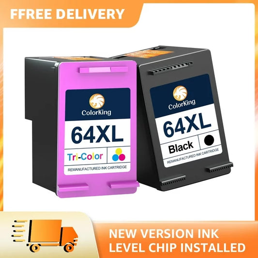 Colorking Printer Ink 64 Replacement for HP(1 Tri-color 1 Black )