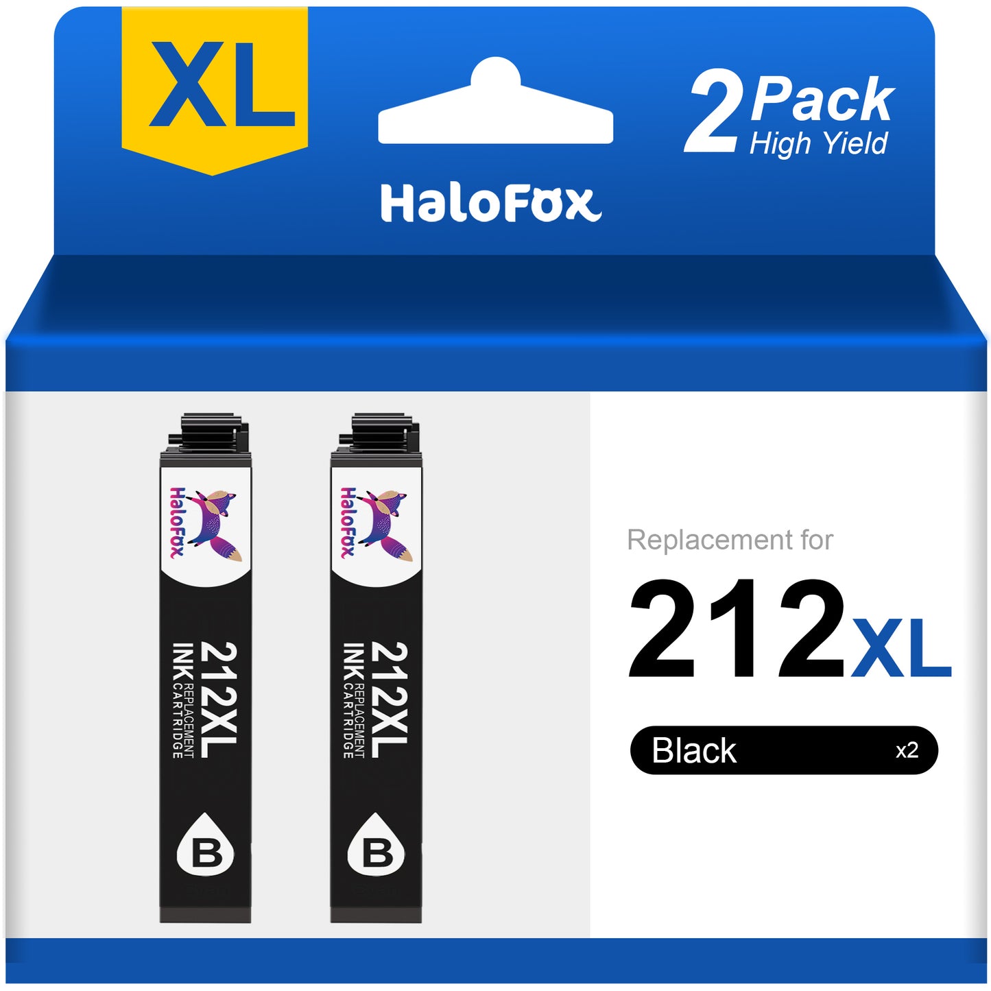 Halofox 212XL Black Ink Cartridge for Epson 212 XL T212XL for Epson Expression Home XP-4100 XP-4105 WorkForce WF-2850 WF-2830 (2 Pack)