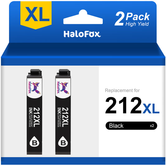 Halofox 212XL Black Ink Cartridge for Epson 212 XL T212XL for Epson Expression Home XP-4100 XP-4105 WorkForce WF-2850 WF-2830 (2 Pack)